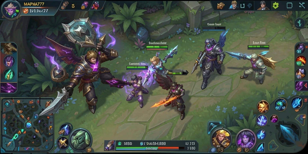Screenshot gameplay MOBA di MAPNA777 dengan karakter yang memukau.