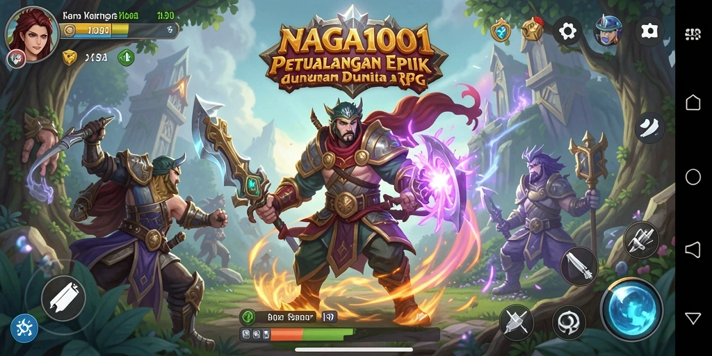 Screenshot gameplay NAGA1001 menampilkan pertarungan seru di dunia fantasi.