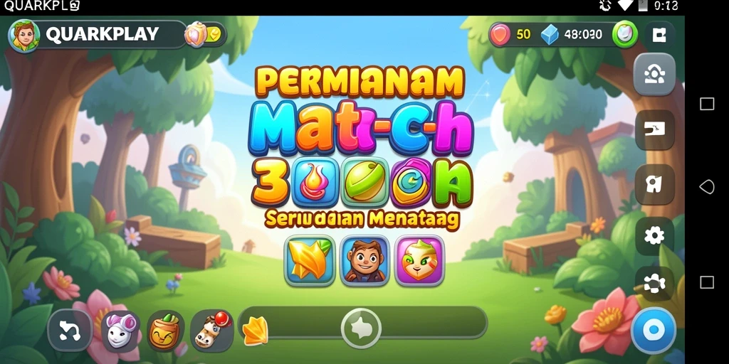 Tangkapan layar menampilkan gameplay Match-3 QUARKPLAY yang seru dan penuh warna.