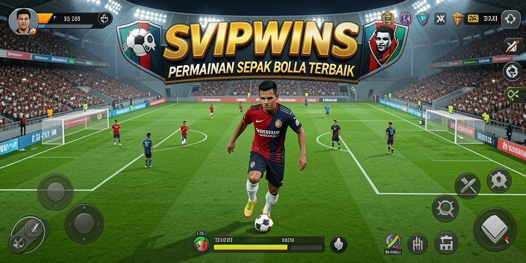 Tangkapan layar utama dari gameplay seru SVIPWINS yang menampilkan aksi sepak bola.