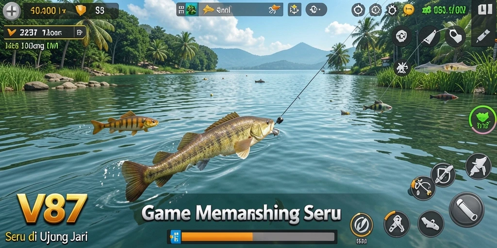 Tampilan gameplay V87 yang menakjubkan dengan pengalaman memancing realistis.