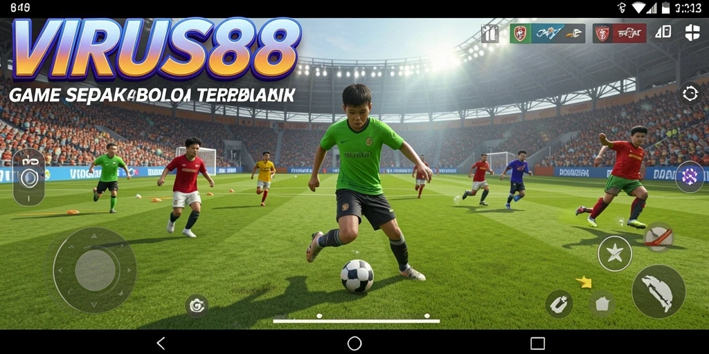 Tampilan gameplay dinamis dari VIRUS88 yang mendebarkan dan penuh aksi sepak bola.