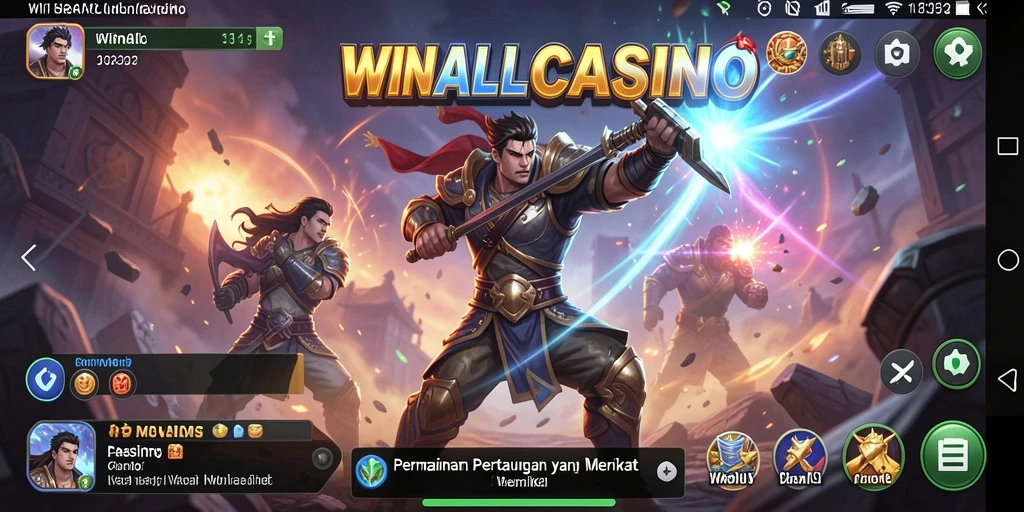 Tampilan seru pertempuran dalam WINALLCASINO dengan karakter unik.