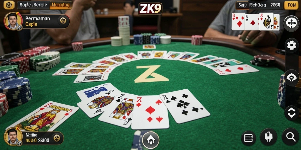 Screenshot ZK9 menampilkan gameplay seru saat bermain Gaple dengan teman.